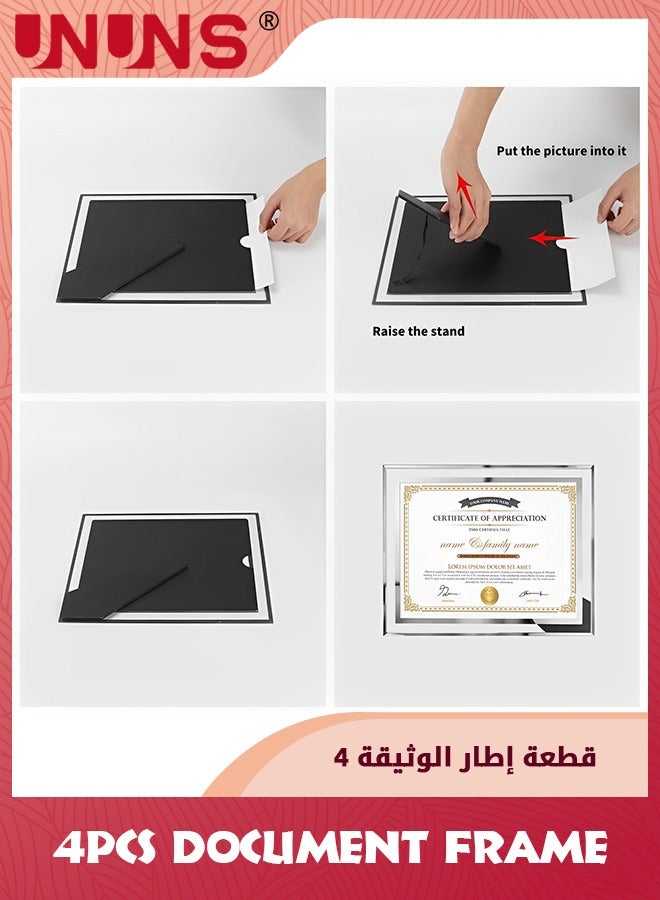 29.7x21cm Picture Frames,4 Pack A4 Silver Glass Certificate Frames For Document Diploma Award,Only For Tabletop Display Vertically Or Horizontally