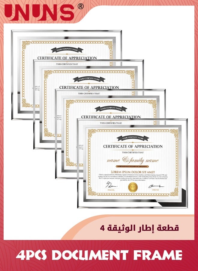 29.7x21cm Picture Frames,4 Pack A4 Silver Glass Certificate Frames For Document Diploma Award,Only For Tabletop Display Vertically Or Horizontally