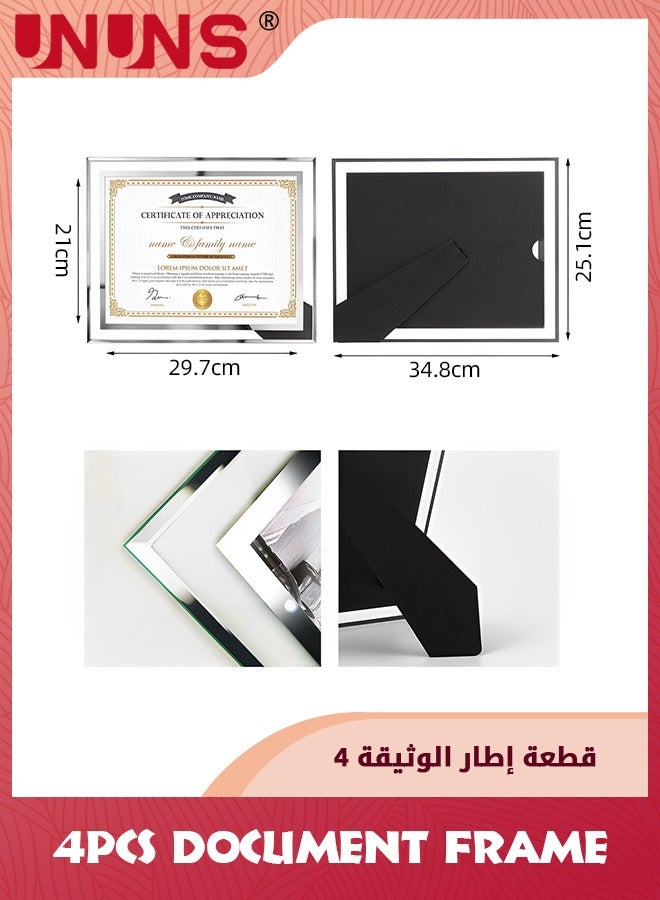29.7x21cm Picture Frames,4 Pack A4 Silver Glass Certificate Frames For Document Diploma Award,Only For Tabletop Display Vertically Or Horizontally