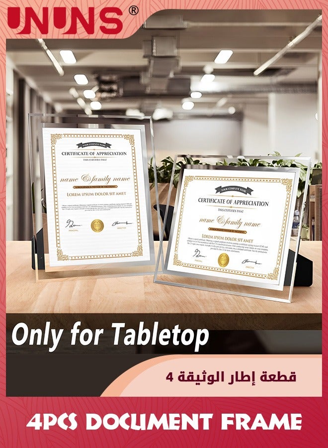 29.7x21cm Picture Frames,4 Pack A4 Silver Glass Certificate Frames For Document Diploma Award,Only For Tabletop Display Vertically Or Horizontally