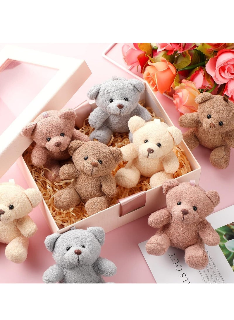 Plush Bears Pendant, Mini Bear Stuffed Animal Toys Soft Bear Doll Wedding Present Box Stuffers for First Day of School Graduation Baby Shower Birthday Party Favors 4 Inch, 8 Pcs