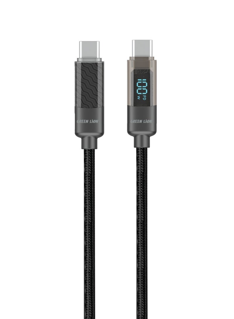 Digital Display Cable USB-C to USB-C / 100W Charging / Long Length / 10000 Bends / Charge & Sync / Secure & Safe / High Transfer Speed / Quick Charge Technology / Wide Compatible / LED Light - Black