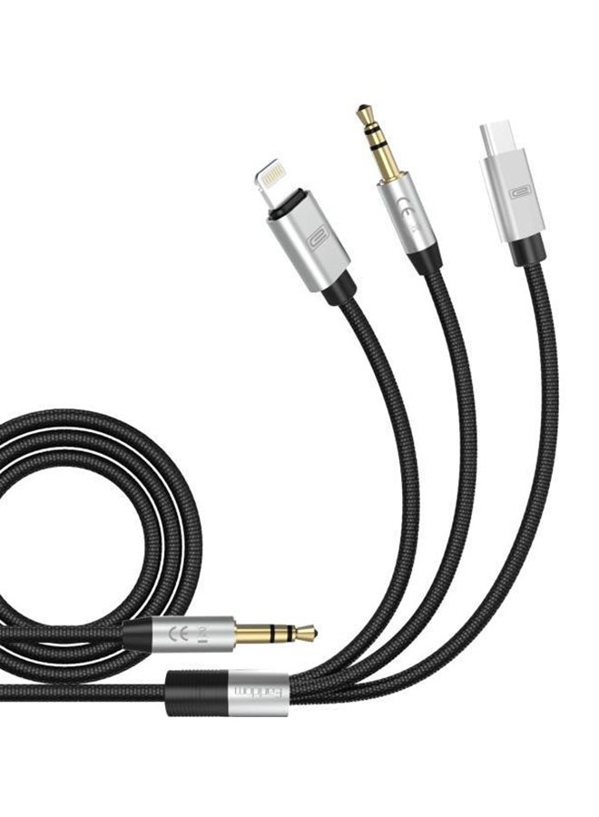 3 In 1 AUX Cable Type C BLACK/SILVER