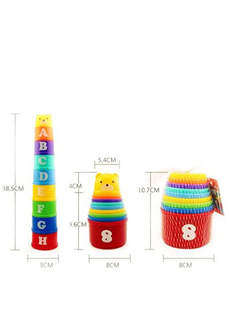 Stacking Cups, 9 pieces with letters and numbers, Sound Folding Cup Toy Stacking Cups Game Toy for Baby Kids Childrens Educational Toy Bath toys