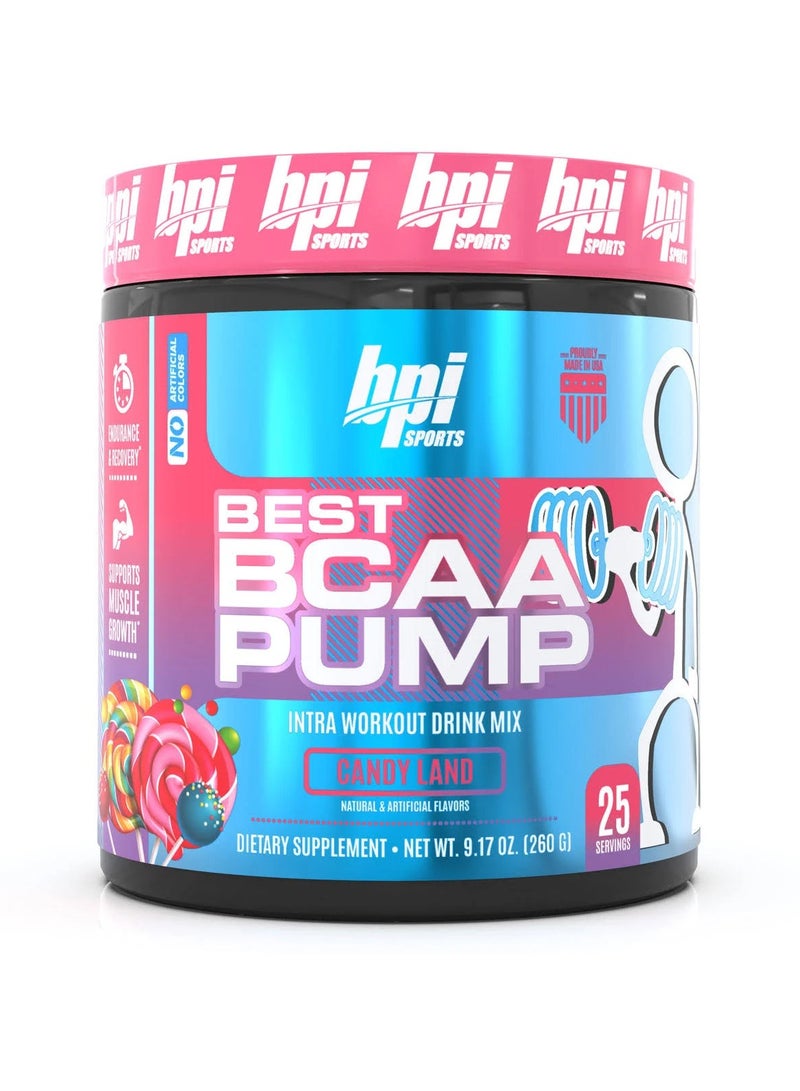 BPI Sports Best BCAA Pump - BCAA Powder Intra Workout Sports Drink with Branched Chain Amino Acids for Hydration & Recovery, for Men & Women - Candy Land - 25 Servings