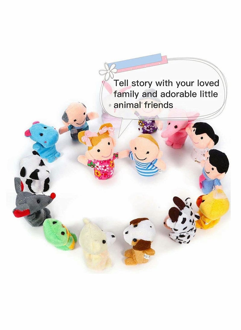 16 Pieces Animal Family Finger Puppet Set for Kids Educational Play Puppets Rubber Toys