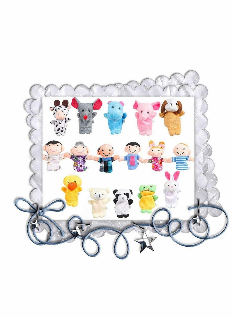 16 Pieces Animal Family Finger Puppet Set for Kids Educational Play Puppets Rubber Toys