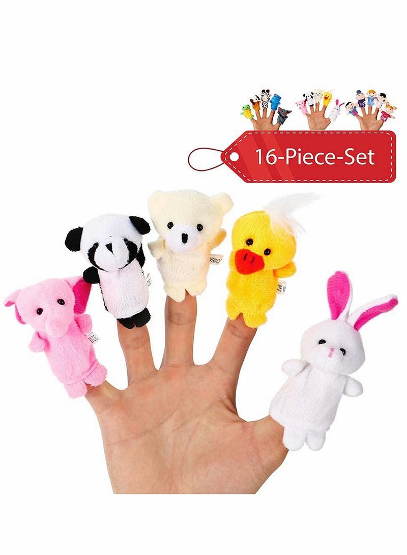 16Pcs Animal Family Finger Puppet Set Rubber Puppets for Kids Playtime