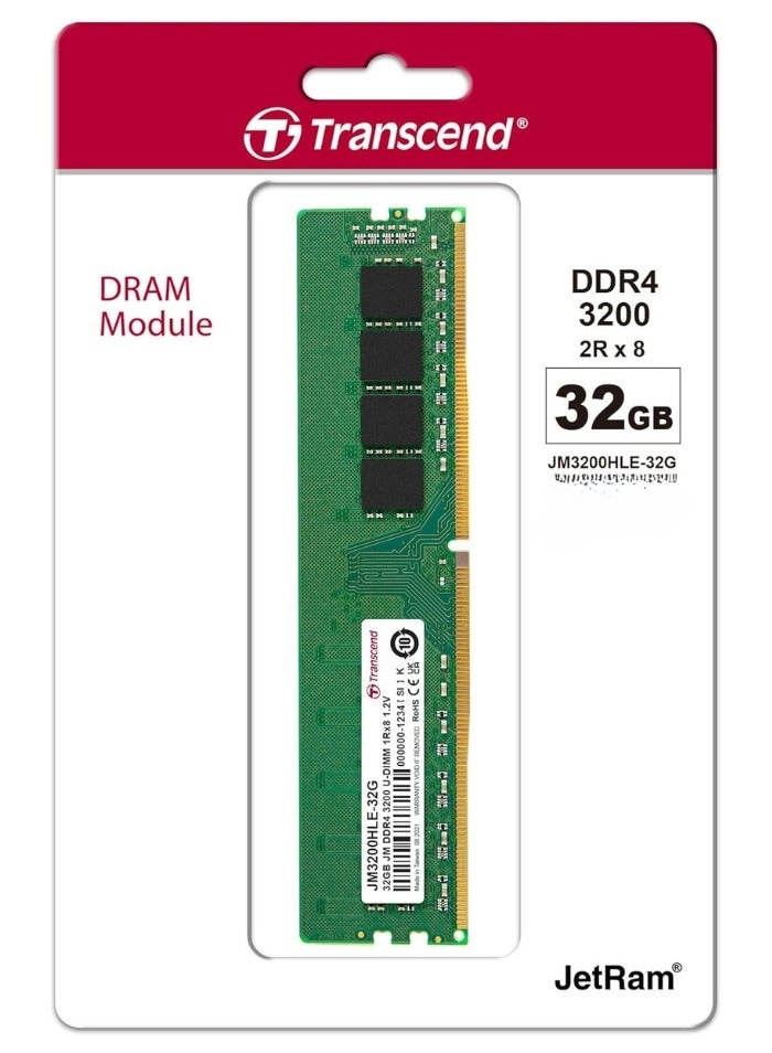 JM3200HLE-32GB Desktop Memory Ram | DDR4-3200 U-DIMM (JetRam) 5inch Green