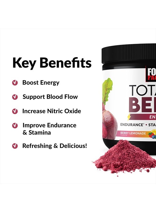 Total Beets Energy Drink Mix, Superfood Beet Root Powder with Nitrates to Boost Energy and Support Circulation, Blood Flow, Nitric Oxide and Stamina, Heart Health Supplement, 30 Servings