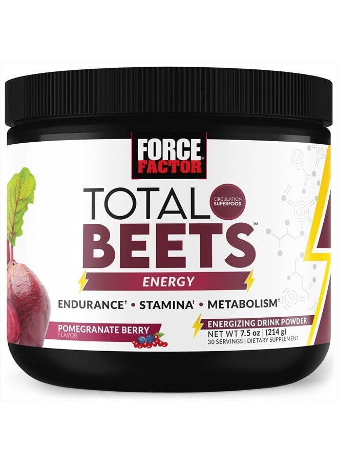 Total Beets Energy Drink Mix, Superfood Beet Root Powder with Nitrates to Boost Energy and Support Circulation, Blood Flow, Nitric Oxide and Stamina, Heart Health Supplement, 30 Servings