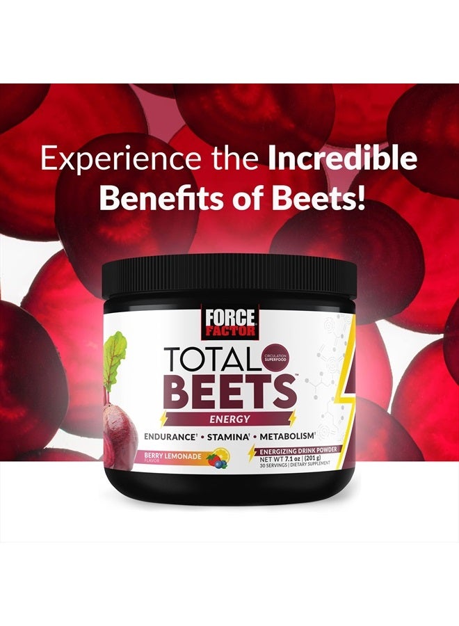 Total Beets Energy Drink Mix, Superfood Beet Root Powder with Nitrates to Boost Energy and Support Circulation, Blood Flow, Nitric Oxide and Stamina, Heart Health Supplement, 30 Servings