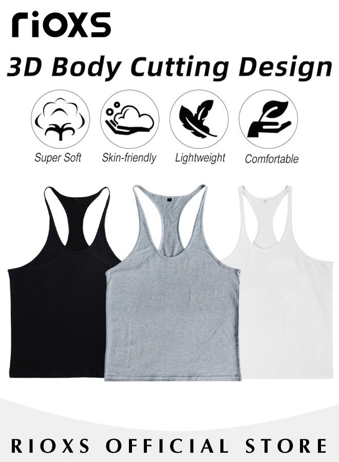 Men's 3 Pack Workout Gym Tank Tops, Running Bodybuilding Training Sleeveless T-Shirt, Spaghetti Strap Muscle Underwear Vest, Y-Back Workout Tank Tops, Lightweight Undershirts For Men, Quick Dry Sleeveless Swim Shirt, Athletic Summer Beach T Shirts