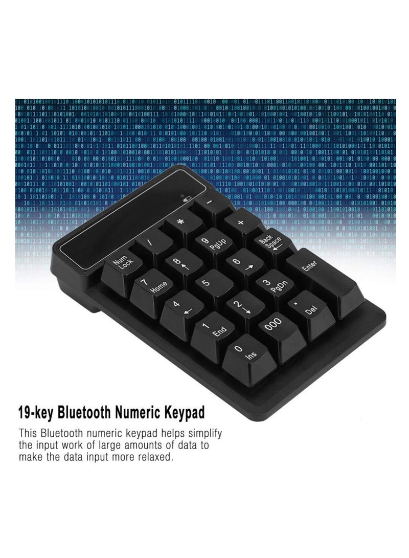 Wireless Bluetooth Numeric Keypad with 19 Keys, Portable Mini Design for Laptops and Tablets, 10m Range and 10 Million Clicks