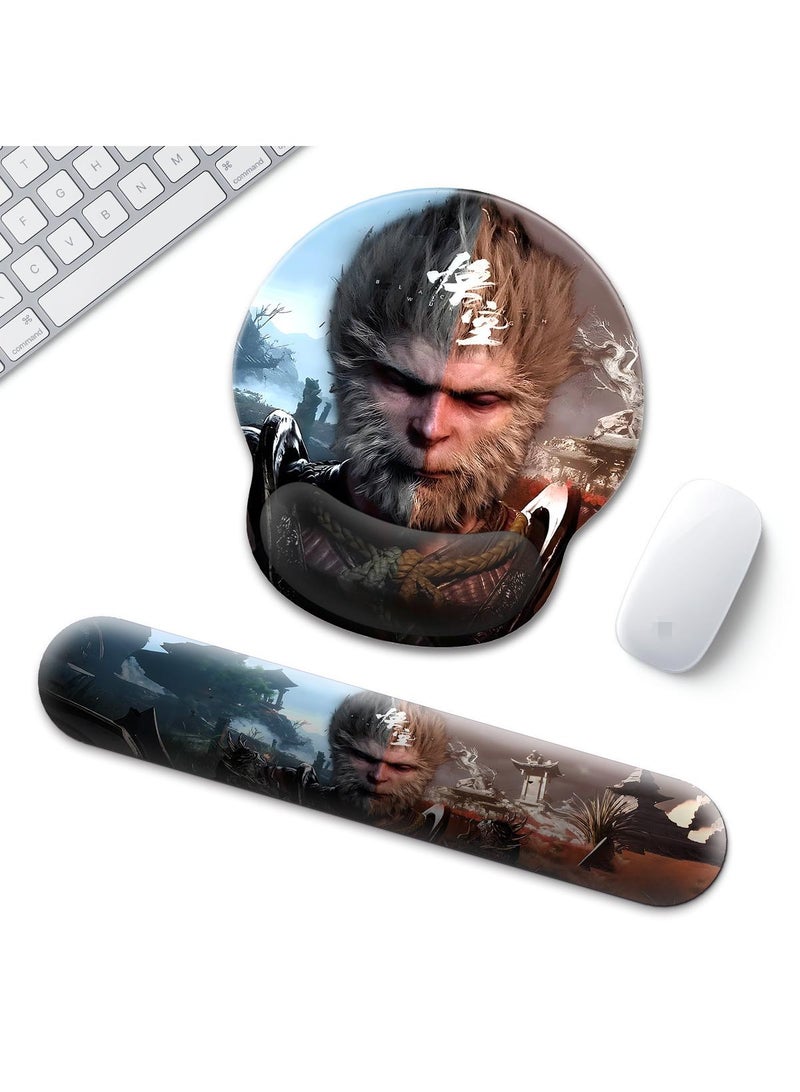 Black Myth Wukong Enlarged Superfine Fiber Soft Smooth Memory Foam Ergonomic Mouse Pad Keyboard Wrist Rest Comfortable for Desktop Laptop Mac or Gaming Stress Free Typing