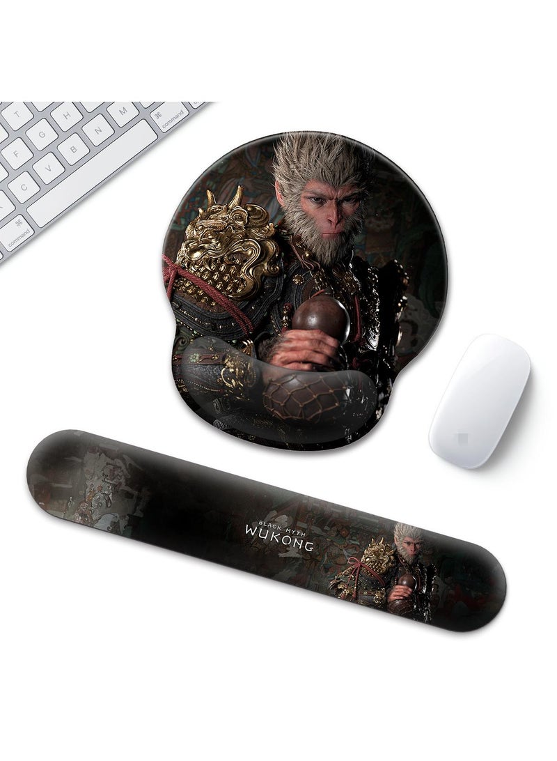 Black Myth Wukong Enlarged Superfine Fiber Soft Smooth Memory Foam Ergonomic Mouse Pad Keyboard Wrist Rest Comfortable for Desktop Laptop Mac or Gaming Stress Free Typing