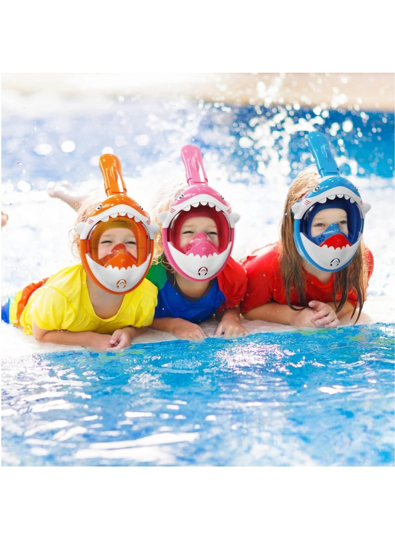 Diving Mask Children's Snorkel Mask Diving Mask Anti-Fog and Anti-Leak Technology Foldable Full Mask with 180° Field of View and Anti-Fog Shark Shape (Pink)