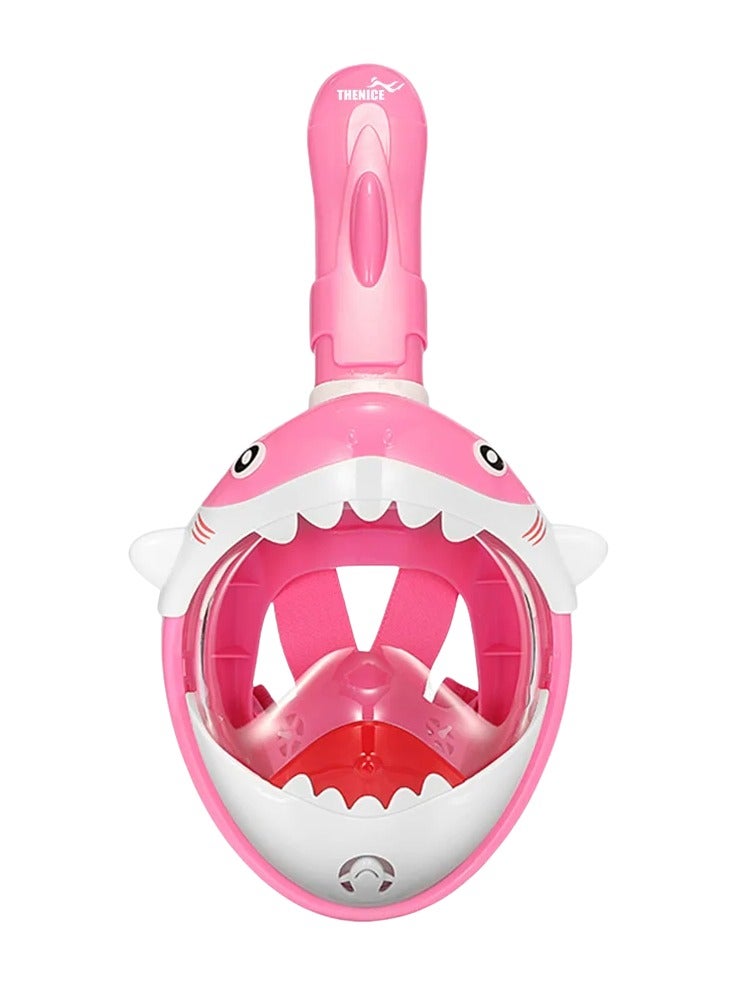 Diving Mask Children's Snorkel Mask Diving Mask Anti-Fog and Anti-Leak Technology Foldable Full Mask with 180° Field of View and Anti-Fog Shark Shape (Pink)