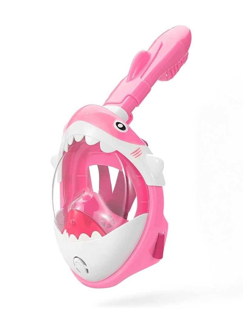 Diving Mask Children's Snorkel Mask Diving Mask Anti-Fog and Anti-Leak Technology Foldable Full Mask with 180° Field of View and Anti-Fog Shark Shape (Pink)