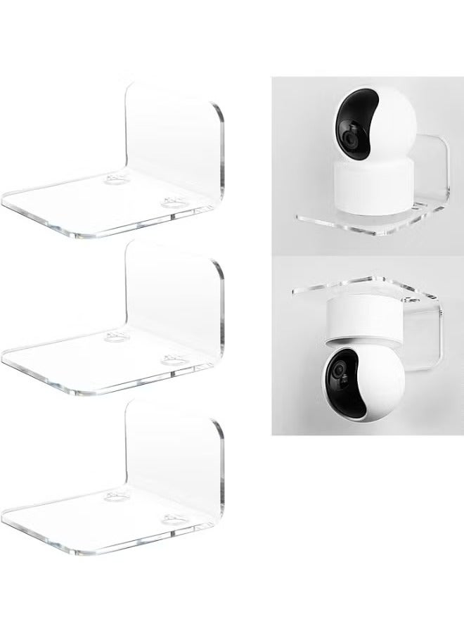 Clear Acrylic Wall Shelves (3-Pack) Top Choice for Security Cameras, Baby Monitors & Speakers Drill-Free, Robust Adhesive Mount Streamlined Design, Perfect Viewing & Decor Solution