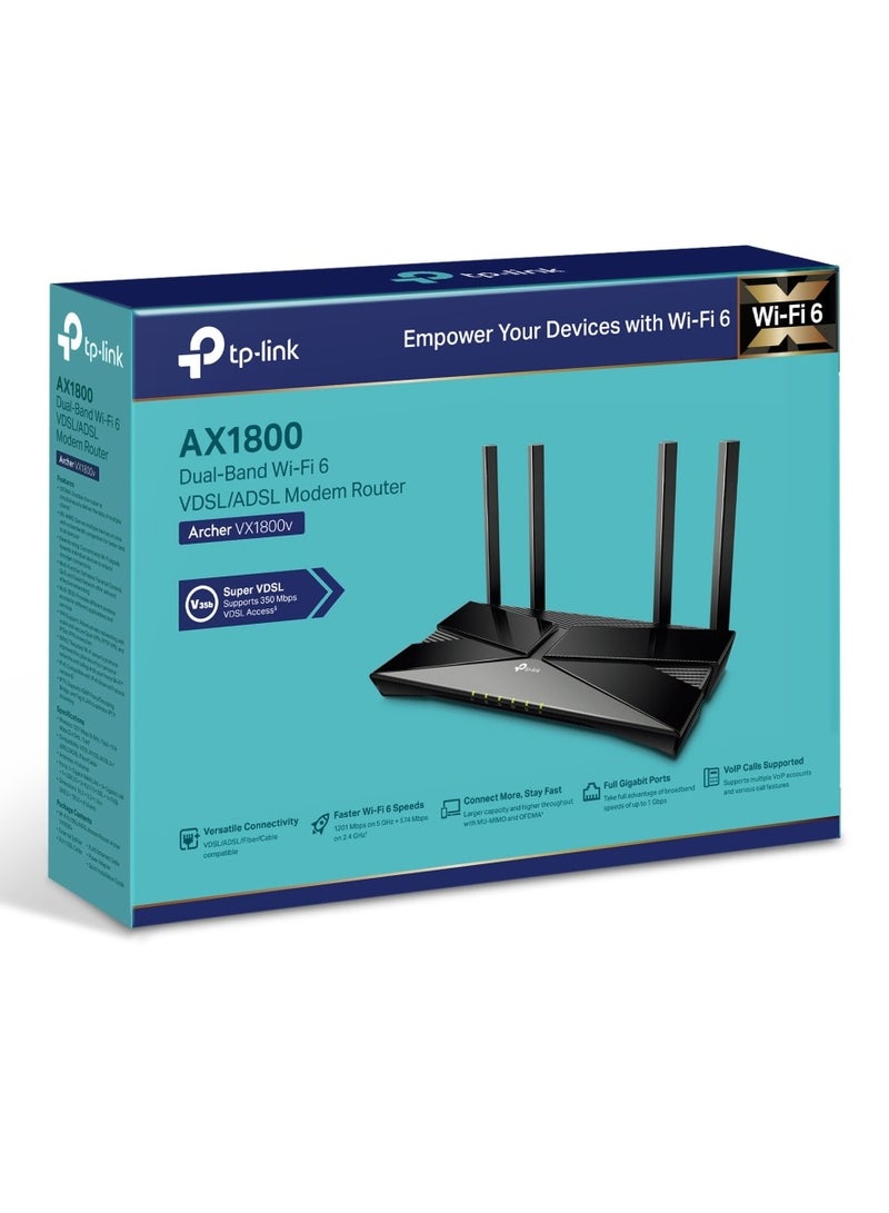 Archer VX1800v AX1800 Dual-Band Wi-Fi 6 VDSL/ADSL Modem Router