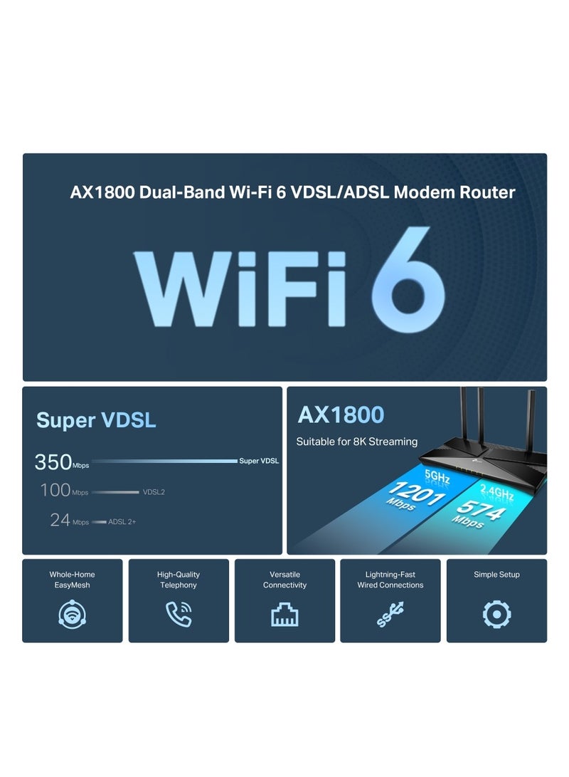Archer VX1800v AX1800 Dual-Band Wi-Fi 6 VDSL/ADSL Modem Router