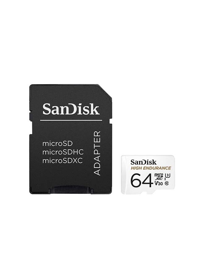 High Endurance microSDXC + SD Adapter - for dash cams & home monitoring, up to 5,000 Hours, Full HD / 4K videos, up to 100/40 MB/s Read/Write speeds, C10, U3, V30 64.0 GB