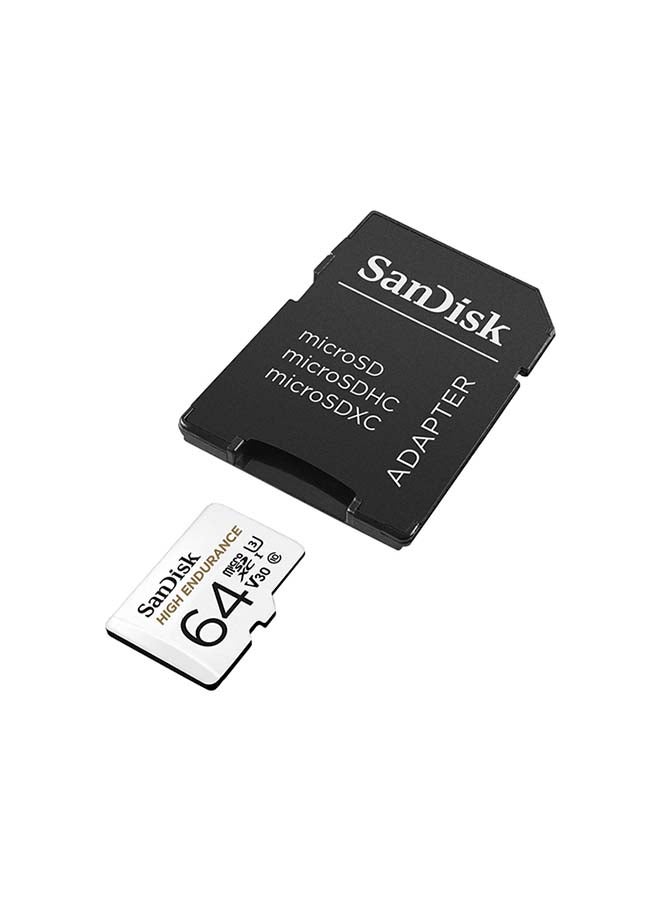 High Endurance microSDXC + SD Adapter - for dash cams & home monitoring, up to 5,000 Hours, Full HD / 4K videos, up to 100/40 MB/s Read/Write speeds, C10, U3, V30 64.0 GB