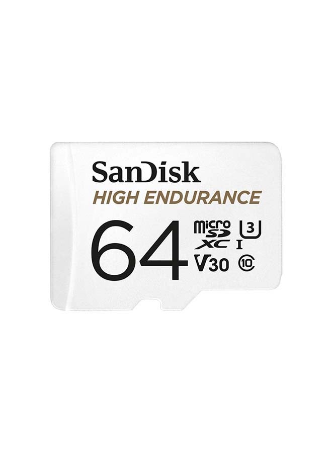 High Endurance microSDXC + SD Adapter - for dash cams & home monitoring, up to 5,000 Hours, Full HD / 4K videos, up to 100/40 MB/s Read/Write speeds, C10, U3, V30 64.0 GB