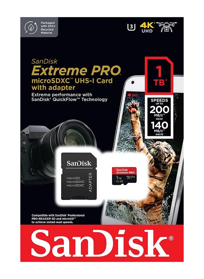 Extreme PRO microSDXC UHS-I Memory Card 1 TB + Adapter & RescuePRO Deluxe (for Smartphones, Action Cameras or Drones, A2, Class 10, V30, U3, 200 MB/s Transfer) 1 TB