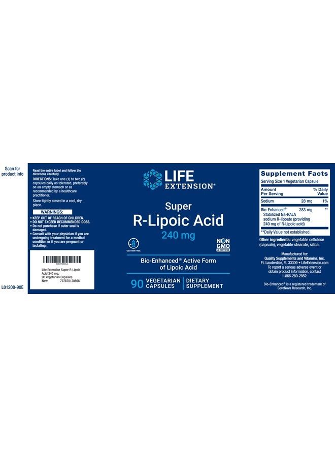 Super R-Lipoic Acid 240mg, 90 Veg Capsules (Pack of 2)