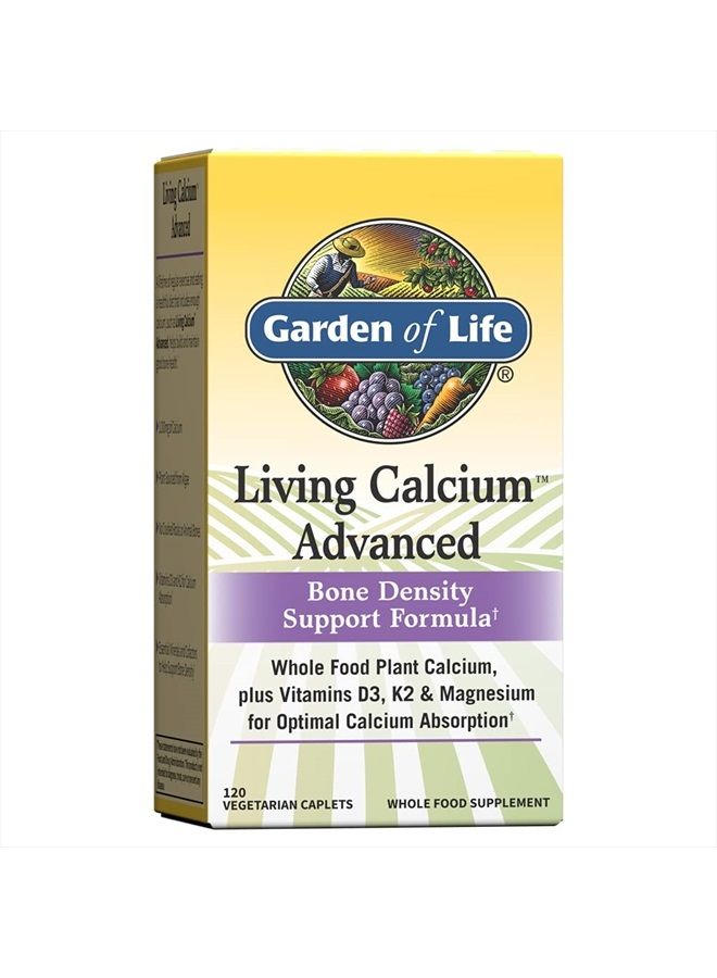 Calcium Supplement - Living Calcium Advanced Formula, 1,000mg Whole Food Plant Calcium Plus Vitamins D3, K1 and Magnesium for Absorption, 120 Vegetarian Caplets