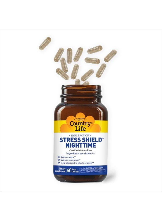 Stress Shield Nighttime, Triple Action, 60 Vegetarian Capsules, Certified Gluten Free, Certified Vegan