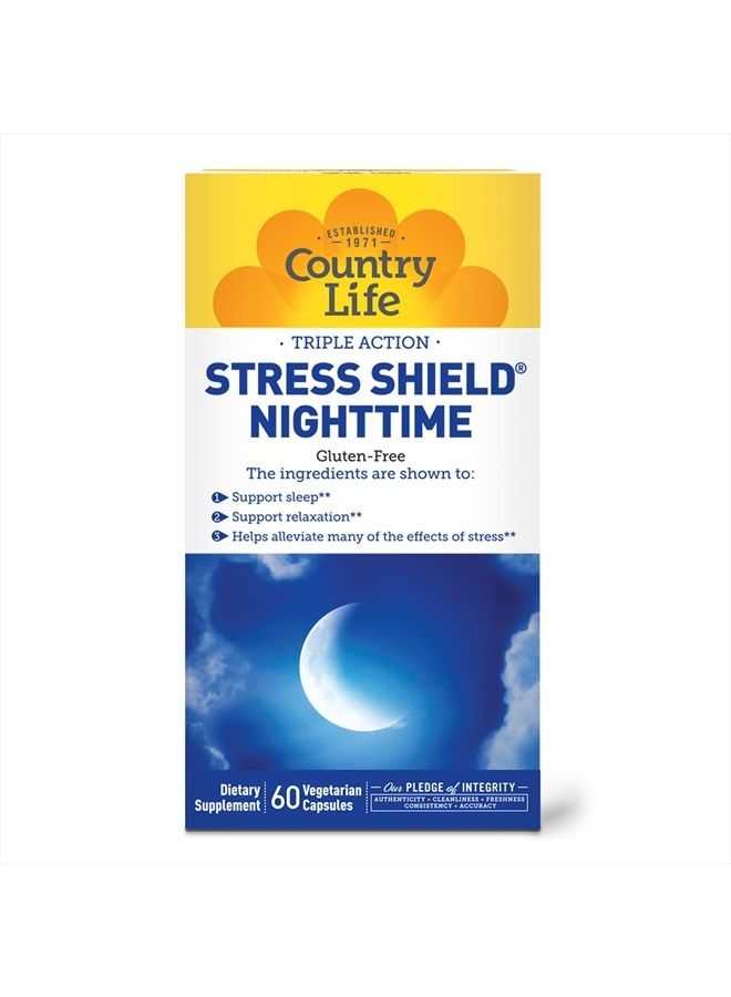 Stress Shield Nighttime, Triple Action, 60 Vegetarian Capsules, Certified Gluten Free, Certified Vegan