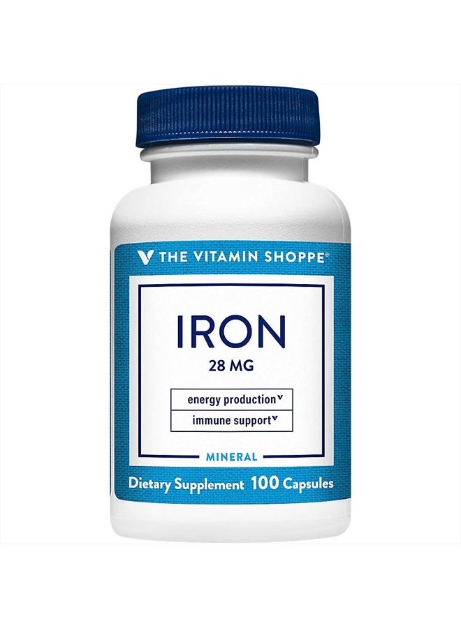 Iron 28G, Well Absorbed Forms of Iron, Supports Immune Health & Energy Production, Essential Mineral, Once Daily (100 Capsules)