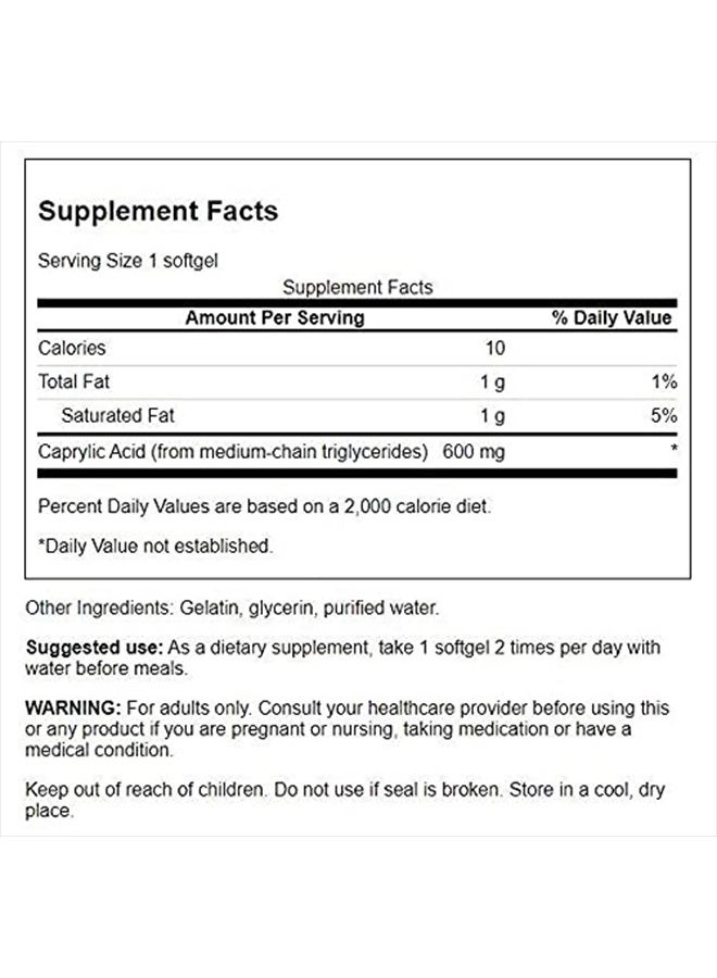 Caprylic Acid 600 Milligrams 60 Sgels