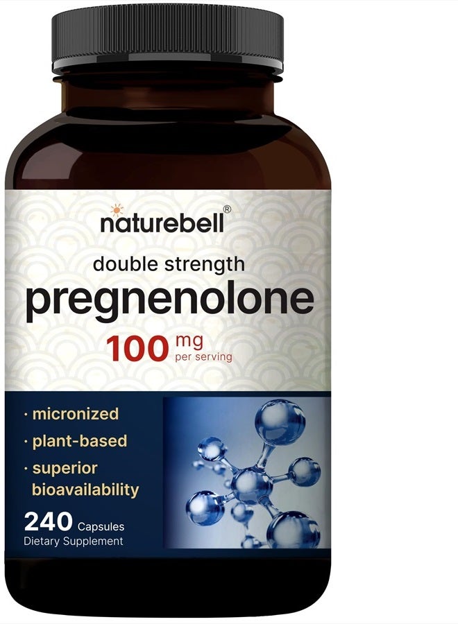 Pregnenolone 100mg, 240 Capsules | 99% Purity, Micronized Grade for Higher Absorption, Plant Based – Natural Precursor, Brain, & Immune Health Supplement – Non-GMO, Soy Free