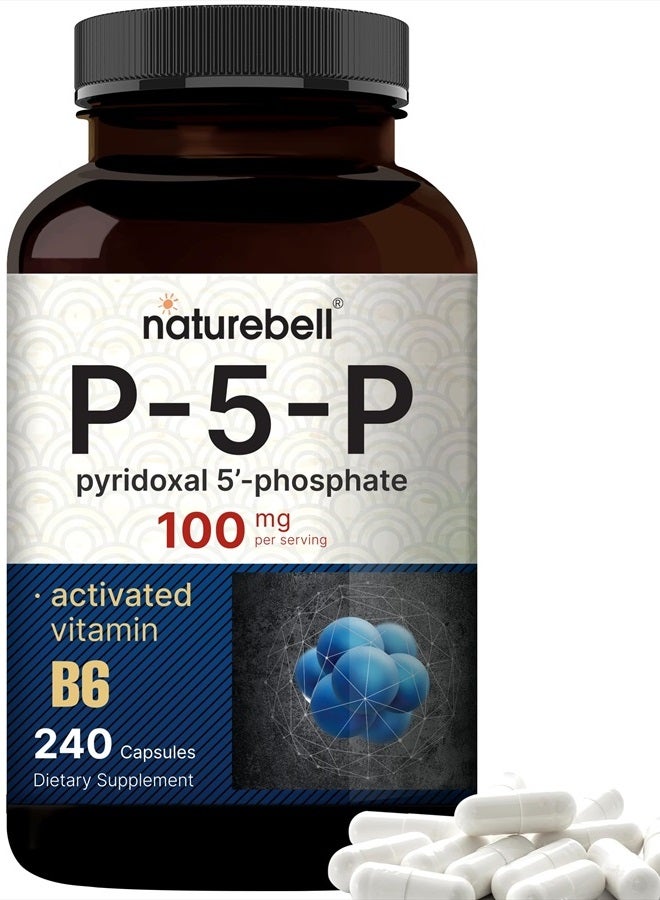 P5P Vitamin B6 100mg Per Serving, 240 Capsules | Activated Pyridoxal 5 Phosphate Supplements – Essential B Vitamins for Brain & Memory Health – Non-GMO