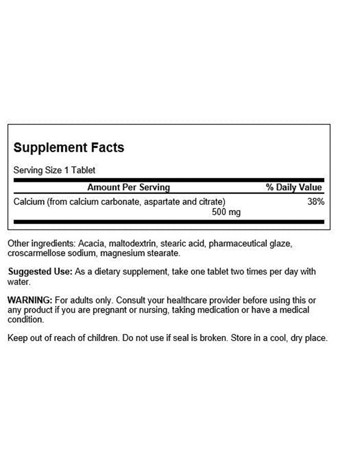 Calcium (Carbonate Aspartate & Citrate) 500 Milligrams 100 Tabs