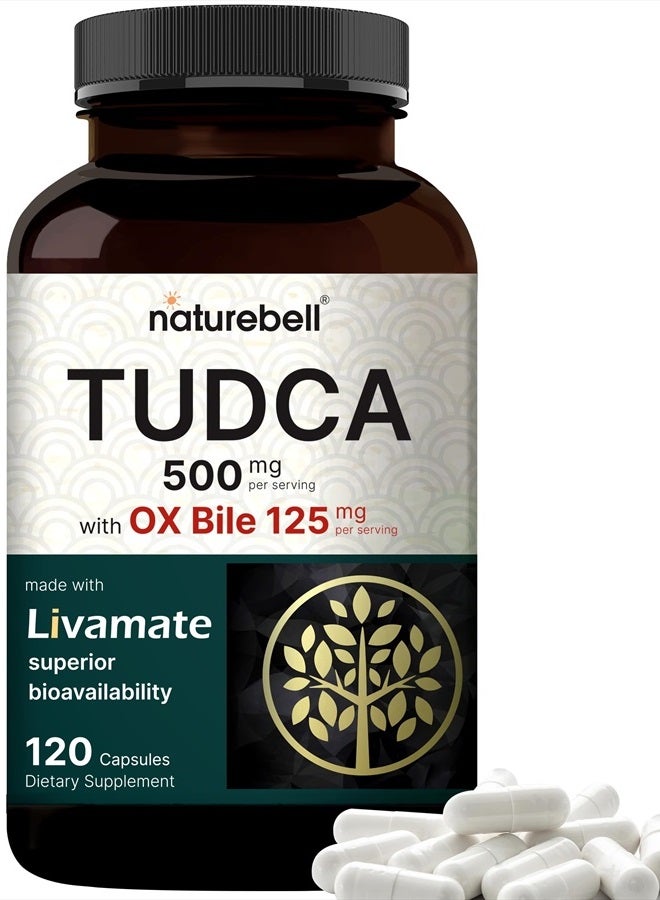 TUDCA 500mg with OX Bile 125mg Per Serving, 120 Capsules – High Absorption Livamate Formula, Natural Bitter Taste | Bile Salt Supplement | Third Party Tested