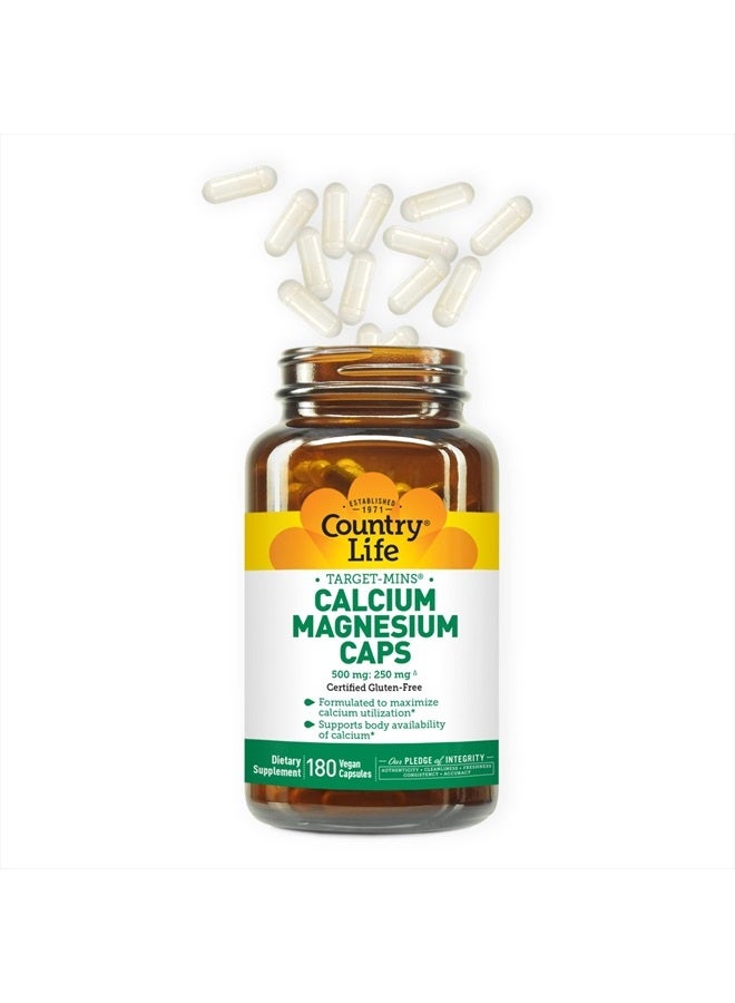 Target-Mins Calcium Magnesium Caps, 500mg: 250mg, 90 Vegan Capsules, Certified Gluten Free, Certified Vegan