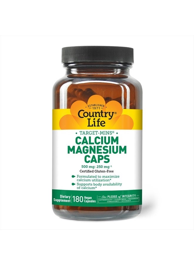 Target-Mins Calcium Magnesium Caps, 500mg: 250mg, 90 Vegan Capsules, Certified Gluten Free, Certified Vegan