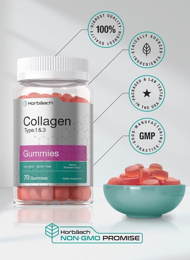 Collagen Gummies | 70 Count | Strawberry Flavored Gummy | Hydrolyzed Collagen Type 1 and 3 | Non-GMO, Gluten Free