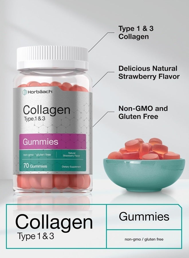 Collagen Gummies | 70 Count | Strawberry Flavored Gummy | Hydrolyzed Collagen Type 1 and 3 | Non-GMO, Gluten Free