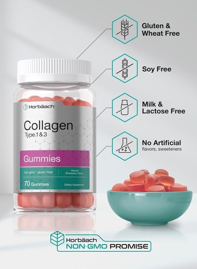Collagen Gummies | 70 Count | Strawberry Flavored Gummy | Hydrolyzed Collagen Type 1 and 3 | Non-GMO, Gluten Free