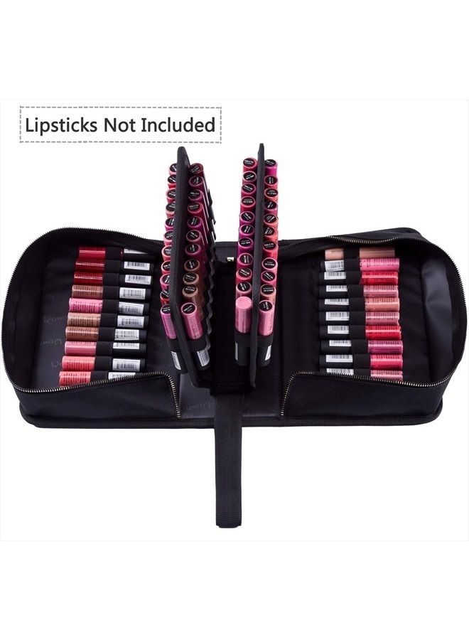 Lipstick Organizer Case Lipstick Holder 67 Slots Portable Lipstick Bag Travel Makeup Bag Cosmetic Case Large Capacity Lipstick Carrying Case Makeup Artist Lip Gloss Storage Bag -Black