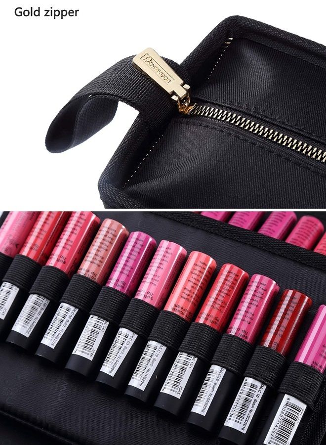 Lipstick Organizer Case Lipstick Holder 67 Slots Portable Lipstick Bag Travel Makeup Bag Cosmetic Case Large Capacity Lipstick Carrying Case Makeup Artist Lip Gloss Storage Bag -Black