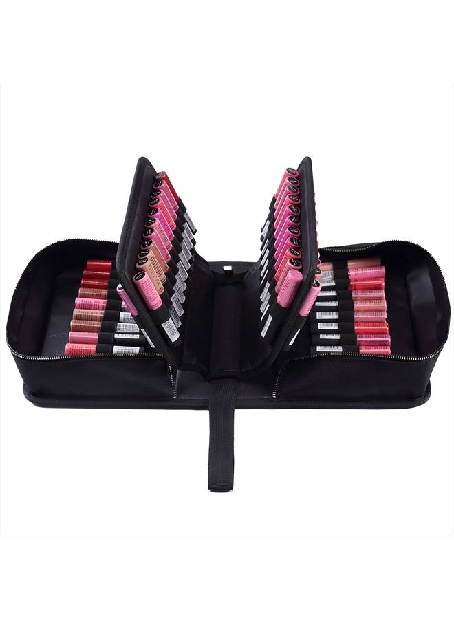 Lipstick Organizer Case Lipstick Holder 67 Slots Portable Lipstick Bag Travel Makeup Bag Cosmetic Case Large Capacity Lipstick Carrying Case Makeup Artist Lip Gloss Storage Bag -Black