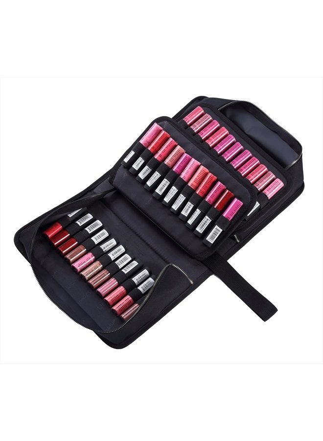 Lipstick Organizer Case Lipstick Holder 67 Slots Portable Lipstick Bag Travel Makeup Bag Cosmetic Case Large Capacity Lipstick Carrying Case Makeup Artist Lip Gloss Storage Bag -Black