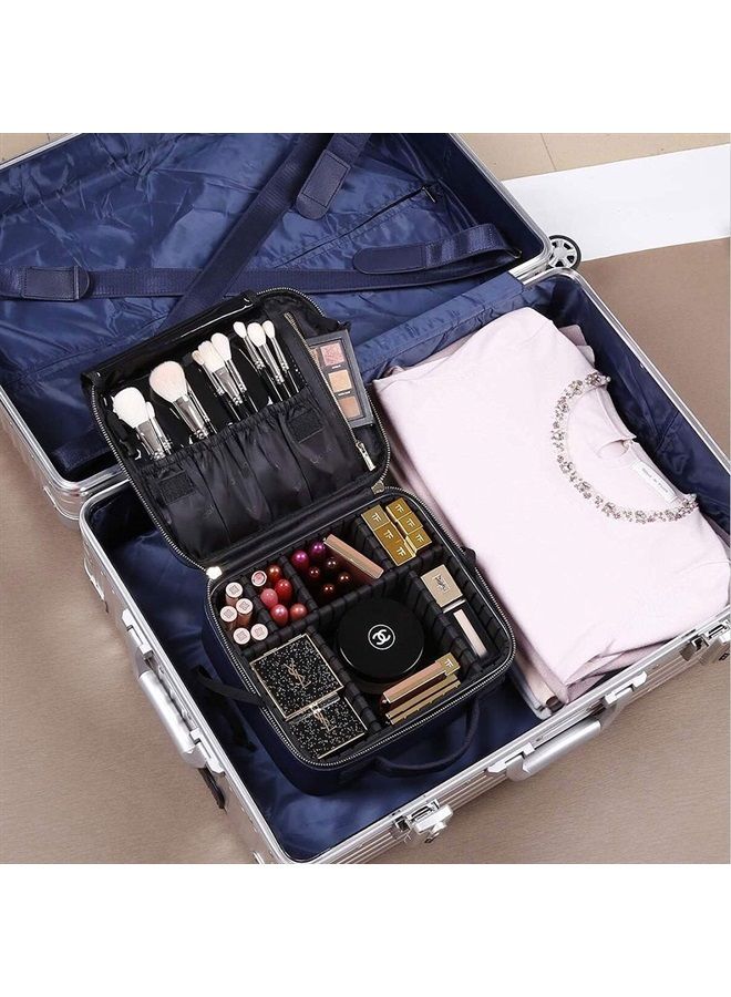 10“ Travel Makeup Bag Makeup Organizer Case Makeup Train Case Makeup Artist Bag Portable Cosmetic Bag Gift for Women with EVA Adjustable Dividers Small Black